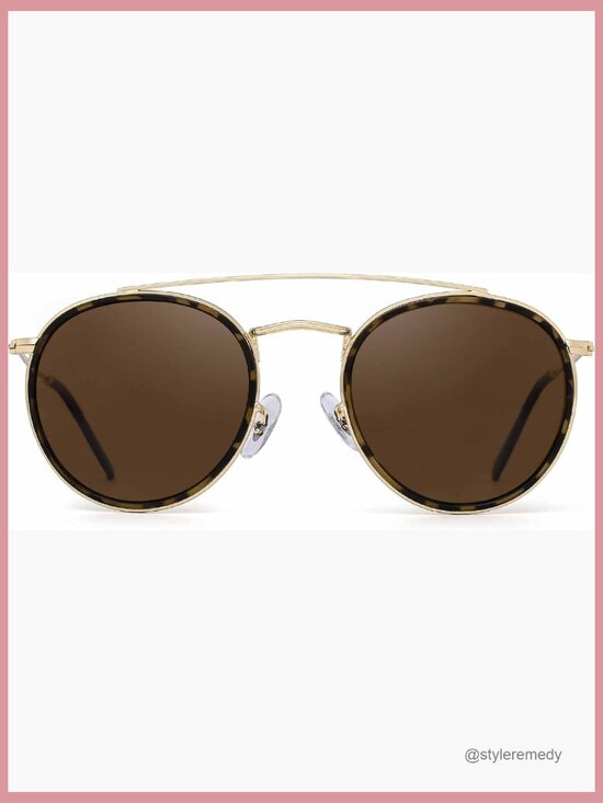 Metal Frame Polarized Round Sunglasses Double Bridge Design